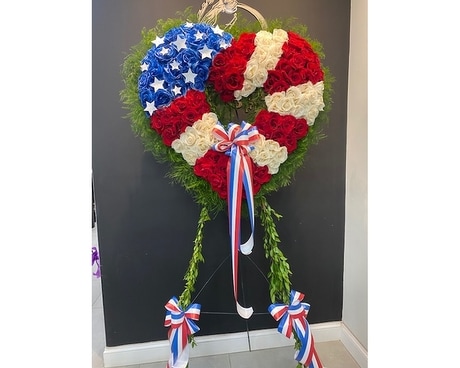 A & M Patriotic Heart Standing Spray Flower Arrangement