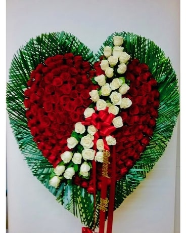 A & M Red Roses Broken Heart with White Roses Flower Arrangement