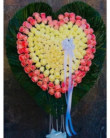 A & M White Rose Beloved Heart with Pink Rose Trim Flower Arrangement