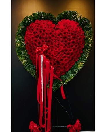 A & M Loving Memory Red Rose Heart Flower Arrangement