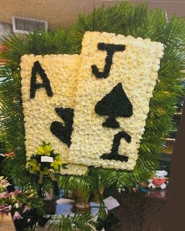Playing Cards Standing Spray Flower Arrangement