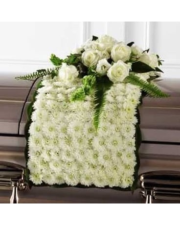 Elegant White Casket Blanket Flower Arrangement