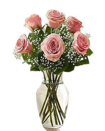 6 Pink Roses Flower Arrangement