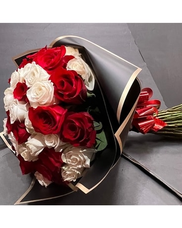 50 Red and White Roses Flower Arrangement