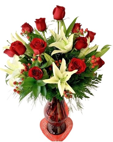 Roses and Lilies Flower Arrangement