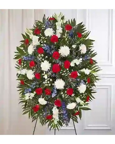 Red, White & Blue Sympathy Standing Spray Flower Arrangement