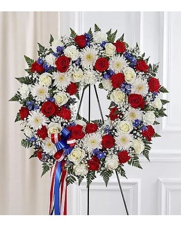 Serene Blessings- Wreath- Red, White & Blue Flower Arrangement