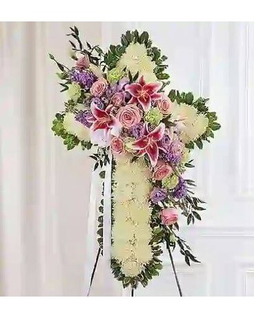 Peace & Prayers™ Standing Cross- Pastel Flower Arrangement