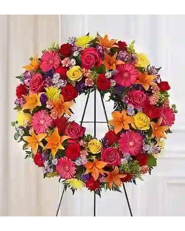 Serene Blessings™ Standing Wreath- Bright Flower Arrangement