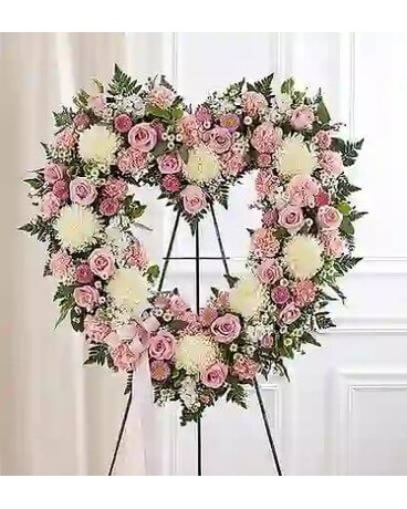 Always Remember- Heart Tribute -Pink & White Flower Arrangement