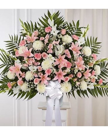 Heartfelt Sympathies™ Standing Basket- Pink &White Flower Arrangement