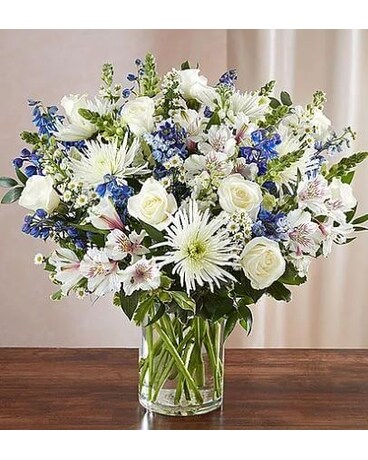 Sincerest Sorrow™ Blue & White Flower Arrangement