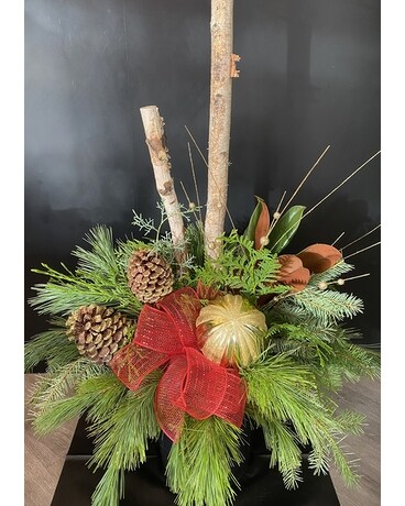 Rustic Outdoor Winter Planter Specialty Arrangement
