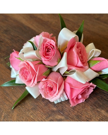 Pink Spray Rose Wristlet Corsage in Reading MA - The Flower Shoppe