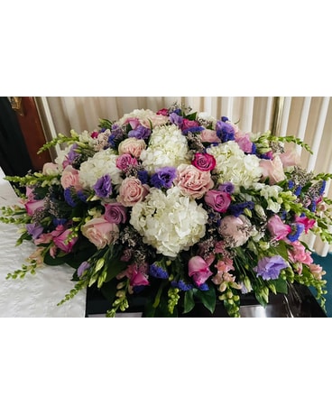 Pink, Purple & White Casket Spray Flower Arrangement