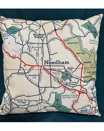 Needham Map Pillow Flower Arrangement