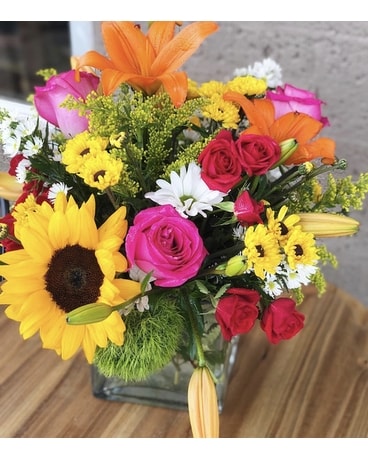 Sunshine and Roses Flower Arrangement