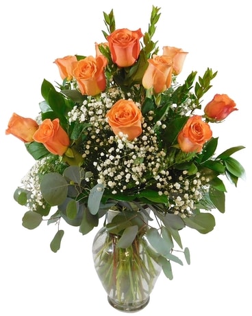 Premium Dozen Orange Roses Flower Arrangement