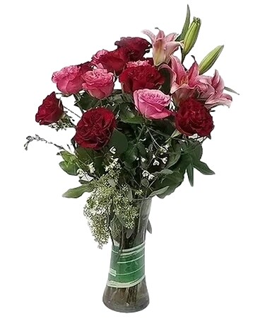 Lilies & Red Roses Flower Arrangement