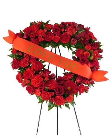 Love You Sympathy Heart Flower Arrangement