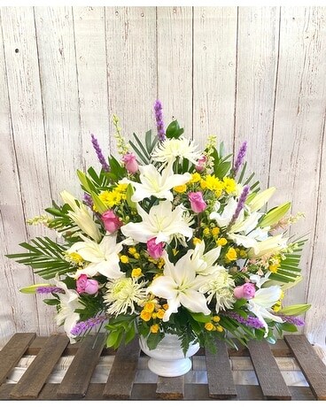 Lily and Rose Altar Flower Arrangement