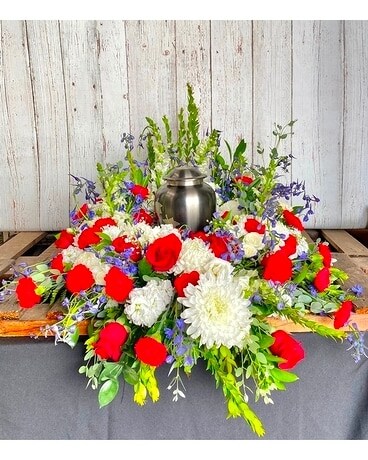 Red, White, and Blue Urn Wreath Flower Arrangement