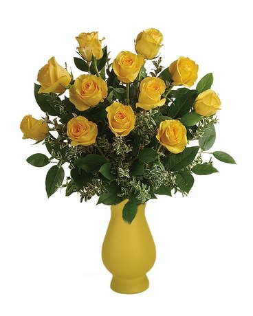 Sunshine Yellow Long Stem Roses Vase