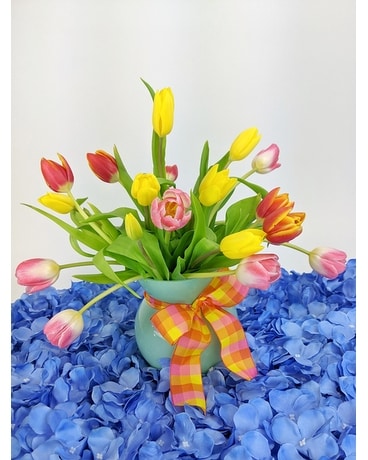 Spring Tulips Aqua Flower Arrangement