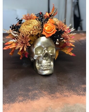 Old School/ Gold Skull Flower Arrangement