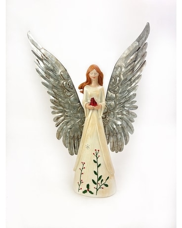 Cardinal and Holly Angel Statue Gifts