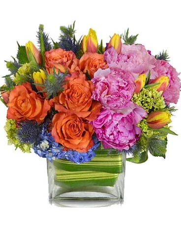 Brights Peony Cube Flower Arrangement