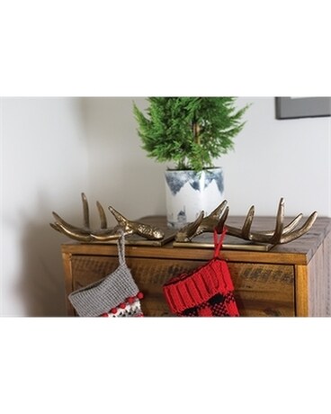 Antler Stocking Holders size,  inches height and  inches wide.
