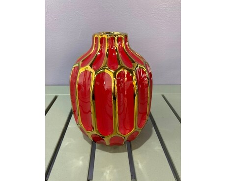 Candy Apple Red Gold Vase Flower Arrangement