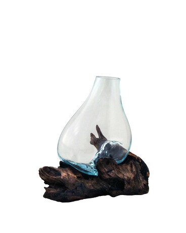 Molten Glass Vase with Wood Sculpture Gifts