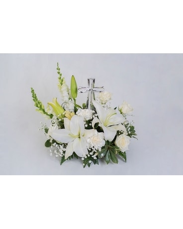 Serenity - Cross with Flowers Flower Arrangement