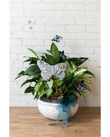 Large Planter with Butterfly Stone Flower Arrangement