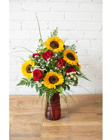 Sunshine and Roses Flower Arrangement