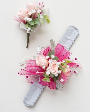 Shades of Pink Corsage and Boutonniere Set Flower Arrangement