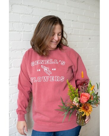 Crimson Comfort Colors Sweatshirt Flower Arrangement