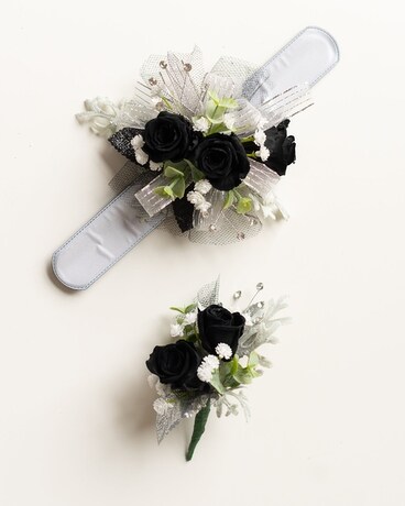 Black Rose Corsage and Boutonniere Set Flower Arrangement