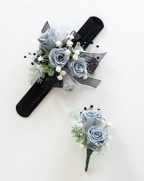 Gray and Black Corsage and Boutonniere in Piqua OH - Genell's Flowers Gray and Black Corsage and Boutonniere in Piqua OH - Genell's Flowers