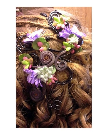 Echeveria and Purple headpiece Flower Arrangement