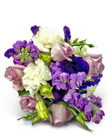 White, Lav and  Purple Posey Flower Arrangement