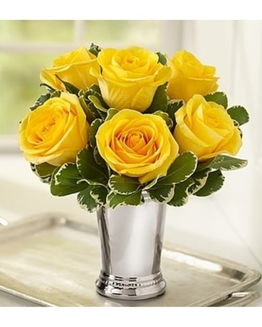 Julep Cup Yellow Roses Flower Arrangement