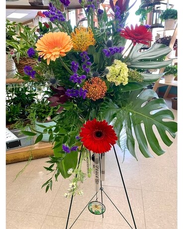 Designer's Choice Wind Chime Sympathy Easel Flower Arrangement