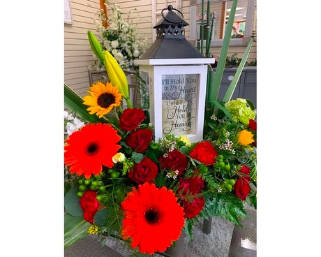 Designer's Choice Lantern Sympathy Arrangement Flower Arrangement