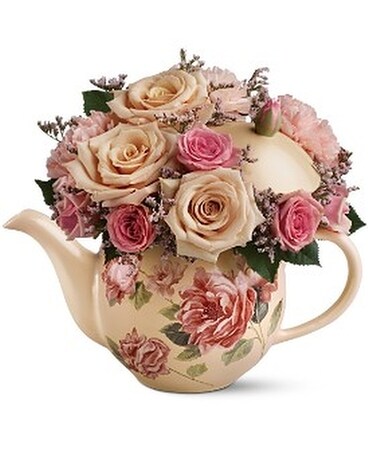 Teleflora's Victorian Teapot Flower Arrangement