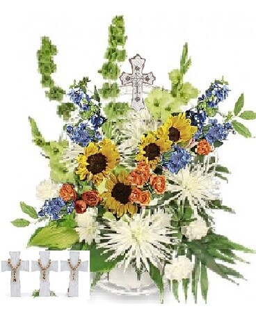 Keepsake Cross Funeral Basket Flower Arrangement