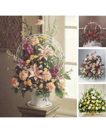 Time-Honored Funeral Basket Flower Arrangement