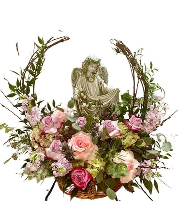 (warm colors) Arrangement with Statue Funeral Arrangement